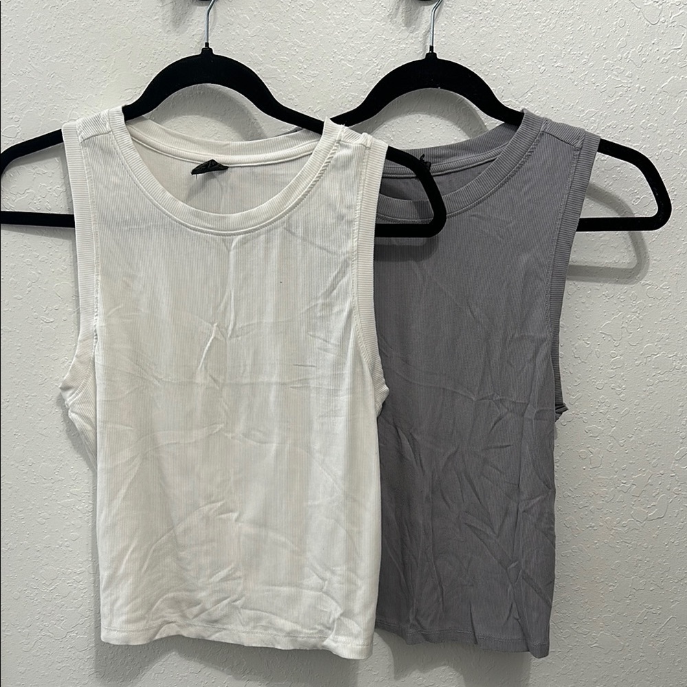 White and Gray Sleeveless Tops